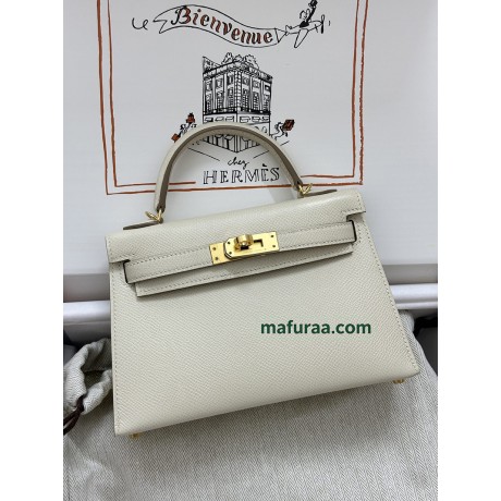 mini Kelly 10/奶昔白/Craie  クレ フランス輸入素材 ヴォーエプソン Epsom ゴールド金具