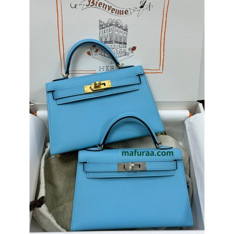 mini Kelly P3/北方蓝/Blue du Nord  ブルーノール フランス輸入素材 ヴォーエプソン Epsom シルバー金具