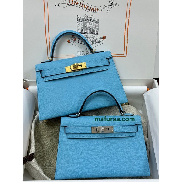 mini Kelly P3/北方蓝/Blue du Nord  ブルーノール フランス輸入素材 ヴォーエプソン Epsom シルバー金具