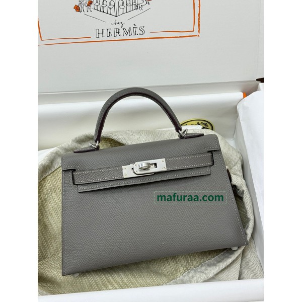 mini Kelly 0L/ Gris Meyer 积雨云灰  グリメイヤー フランス輸入素材 ヴォーエプソン Epsom シルバー金具
