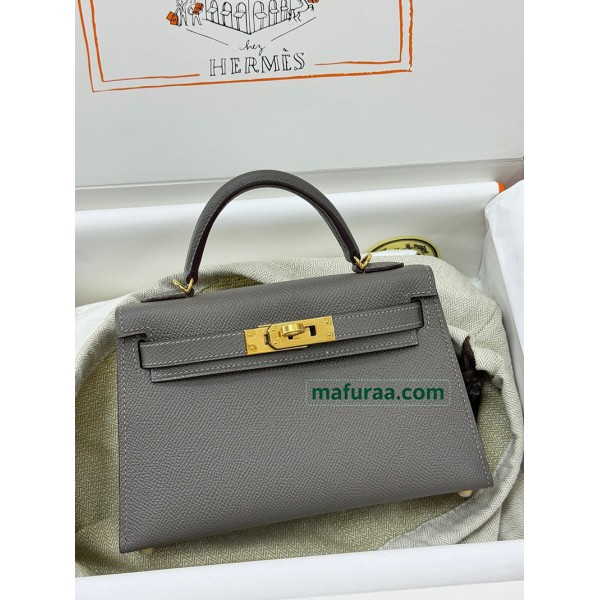 mini Kelly  0L/ Gris Meyer 积雨云灰  グリメイヤー フランス輸入素材 ヴォーエプソン Epsom ゴールド金具