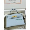 mini Kelly 7R/雾霾蓝/Azur アズール フランス輸入素材 ヴォーエプソン Epsom ゴールド金具