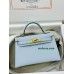 mini Kelly 7R/雾霾蓝/Azur アズール フランス輸入素材 ヴォーエプソン Epsom ゴールド金具