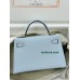 mini Kelly 7R/雾霾蓝/Azur アズール フランス輸入素材 ヴォーエプソン Epsom ゴールド金具