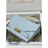 mini Kelly 7R/雾霾蓝/Azur アズール フランス輸入素材 ヴォーエプソン Epsom ゴールド金具