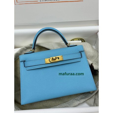 mini Kelly P3/北方蓝/Blue du Nord  ブルーノール フランス輸入素材 ヴォーエプソン Epsom ゴールド金具