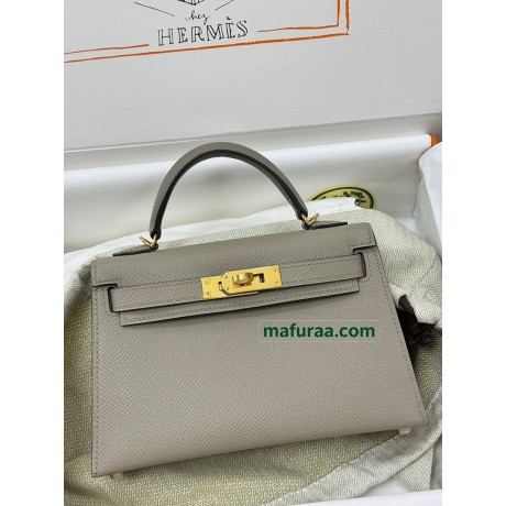 mini Kelly M8/Gris Asphalt  グリアスファルト フランス輸入素材 ヴォーエプソン Epsom ゴールド金具