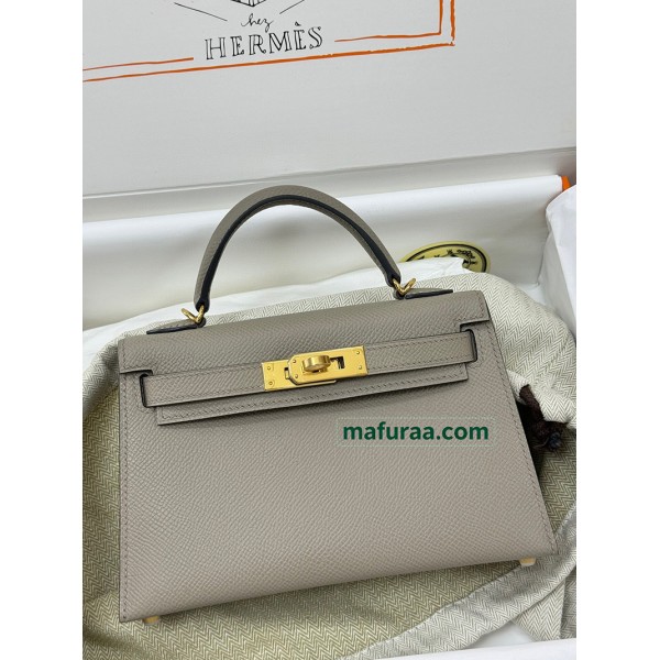 mini Kelly M8/Gris Asphalt  グリアスファルト フランス輸入素材 ヴォーエプソン Epsom ゴールド金具