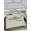 mini Kelly 10/奶昔白/Craie  クレフランス輸入素材 ヴォーエプソン Epsom ゴールド金具