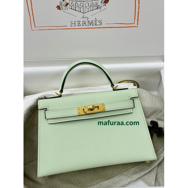 mini Kelly 0S气泡绿 vertdeau ヴェールフィズ  Hermes Vert fizz フランス輸入素材 ヴォーエプソン Epsom ゴールド金具
