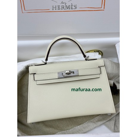 mini Kelly I2/奶油白/Nata  ナタ フランス輸入素材 ヴォーエプソン Epsom シルバー金具
