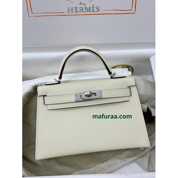 mini Kelly I2/奶油白/Nata  ナタ フランス輸入素材 ヴォーエプソン Epsom シルバー金具
