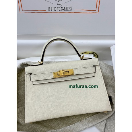 mini Kelly I2/奶油白/Nata  ナタ フランス輸入素材 ヴォーエプソン Epsom ゴールド金具