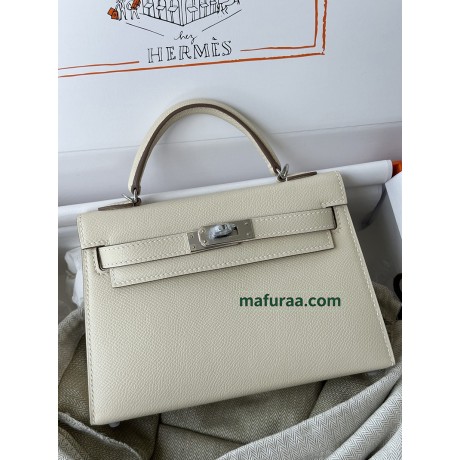 mini Kelly  10/奶昔白/Craie クレ フランス輸入素材 ヴォーエプソン Epsom シルバー金具