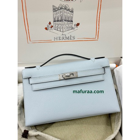 Kelly Pochette ポシェットケリー 7R/雾霾蓝/Azur アズール フランス輸入素材 ヴォーエプソン Epsom シルバー金具