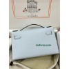 Kelly Pochette ポシェットケリー 7R/雾霾蓝/Azur アズール フランス輸入素材 ヴォーエプソン Epsom シルバー金具