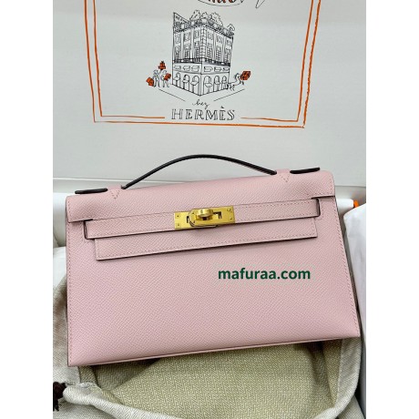 Kelly Pochette ポシェットケリー 3Q/新樱花粉/Rose Sakura   ローズサクラ フランス輸入素材 ヴォーエプソン Epsom ゴールド金具