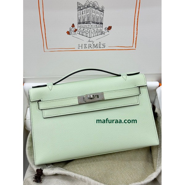 Kelly Pochette ポシェットケリー0S气泡绿 vertdeau ヴェールフィズ  Hermes Vert fizz フランス輸入素材 ヴォーエプソン Epsom シルバー金具