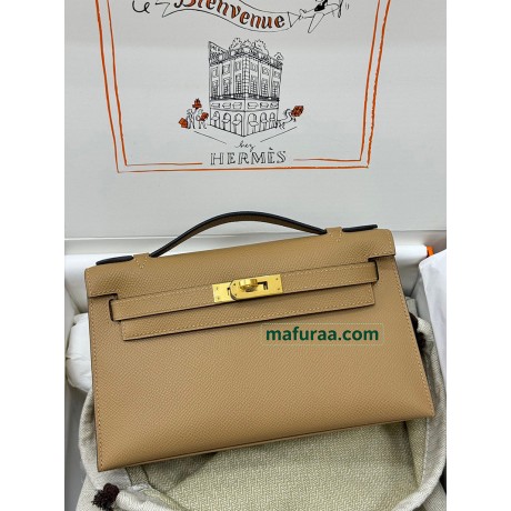 Kelly Pochette ポシェットケリー0M/Chai （奶茶色）玛萨拉茶色 チャイ フランス輸入素材 ヴォーエプソン Epsom ゴールド金具
