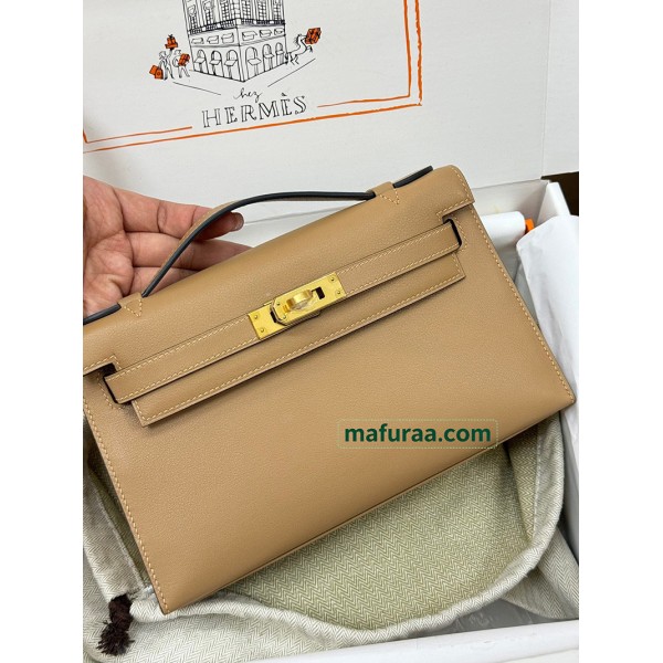 Kelly Pochette ポシェットケリー0M/Chai （奶茶色）玛萨拉茶色 チャイ フランス輸入素材 スイフト swift ゴールド金具