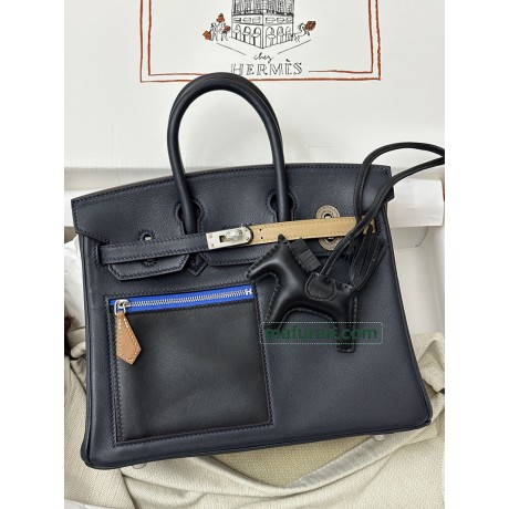 birkin 25cm 2Z/午夜蓝 夜空蓝 Blue nuit ブルーニュイ フランス輸入素材 スイフト swift