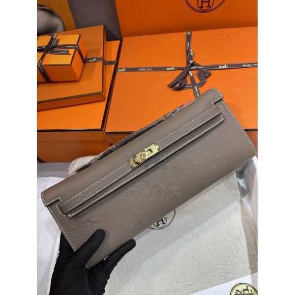 Kelly cut 18/大象灰/Étoupe Grey (Étoupe)  エトゥープ フランス輸入素材 ヴォーエプソン Epsom シルバー金具
